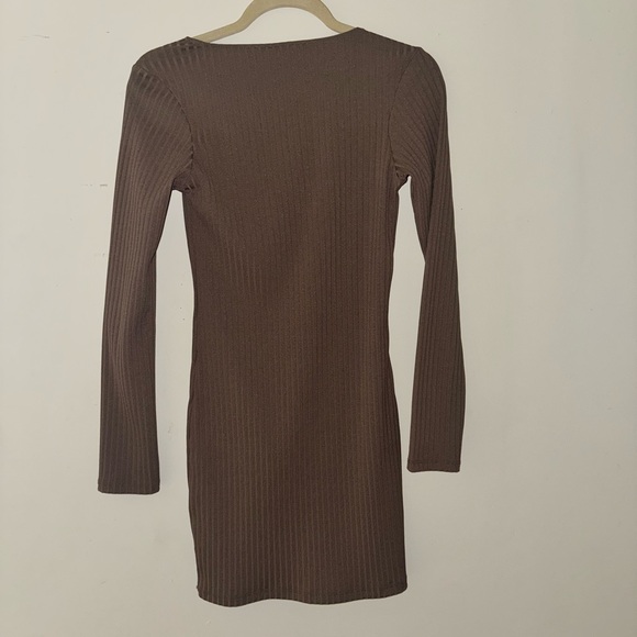Ribbed Long Sleeve Brown Dress - Picture 4 of 5